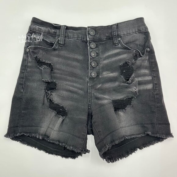 Rewash Black Distressed Button Fly Denim Shorts Size O/24 - Picture 1 of 3